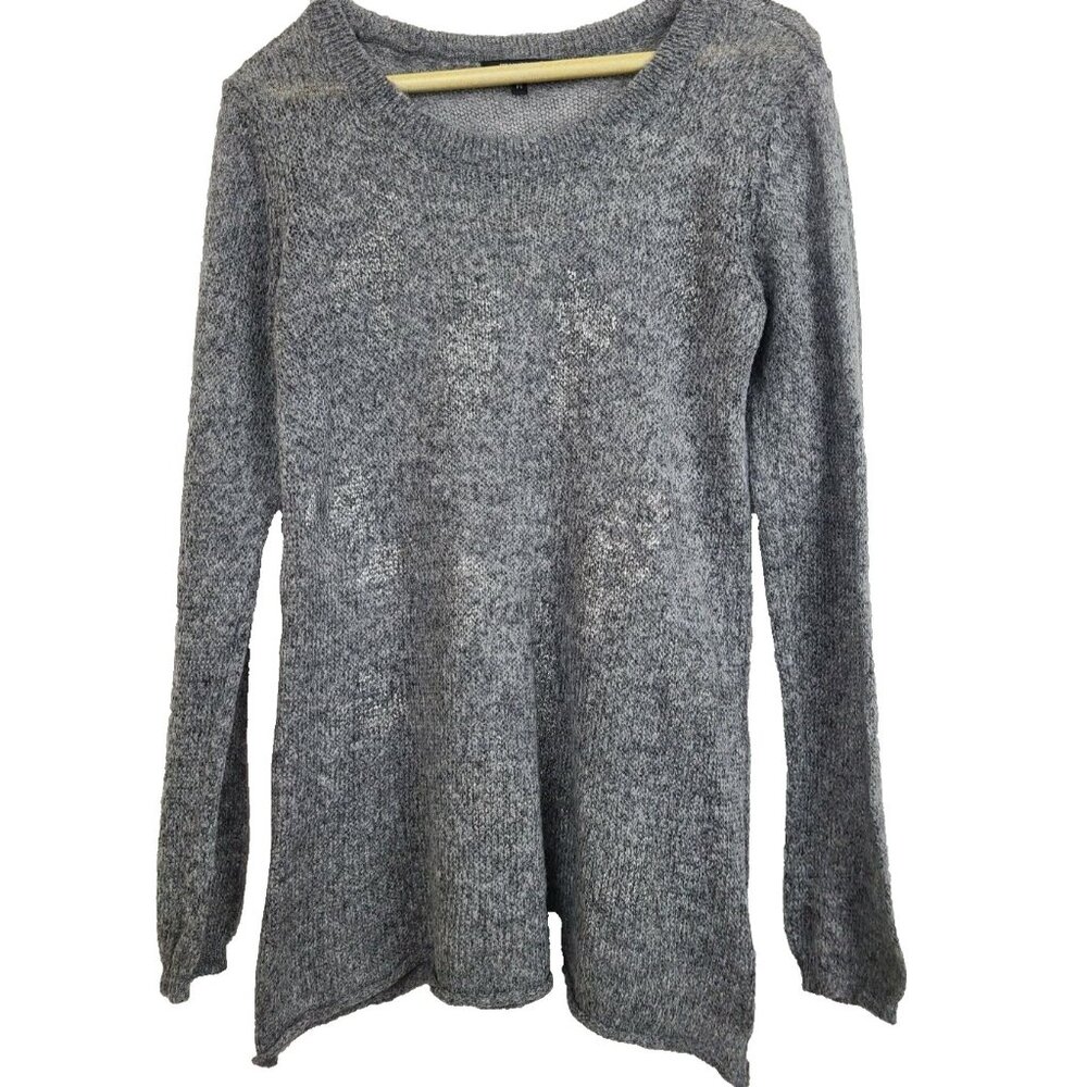 Twins Italy Womens Wool Blend Sweater Medium Gray Open Knit Pullover Luxury